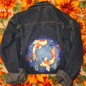 hand painted cropped jean jacket, worn once